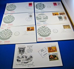 CANADA 1973-1975  -  LOT OF 7 INDIANS OF CANADA FDCs      (GG-C35)