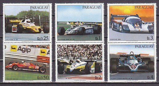 Paraguay, Scott cat. 2068 a-f. Racing Cars issue. ^