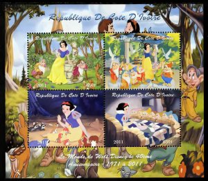 Ivory Coast 2011 SNOW WHITE DISNEY CHARACTERS Sheetlet Perforated (4) MNH