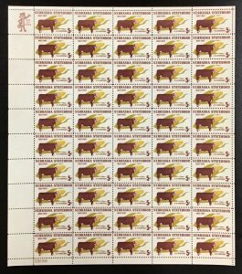 1328   Nebraska Statehood   MNH 5 c Sheet of 50  FV $2.50 Issued in 1967