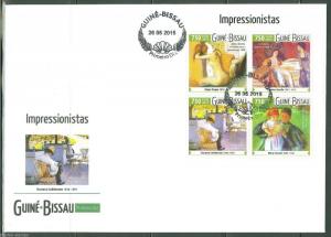 GUINEA BISSAU IMPRESSIONISTS DEGAS, BAZILLE, CASSATT & CAILLEBOTTE  S/S  FDC