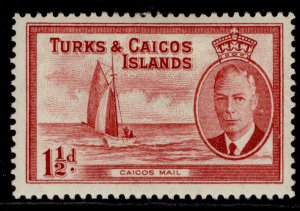 TURKS & CAICOS ISLANDS GVI SG223, 1½d deep carmine, M MINT.