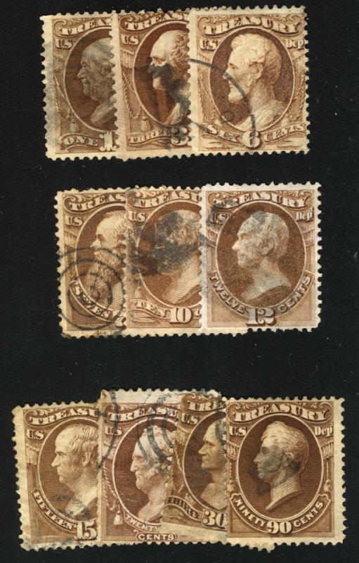 US #O72 - O82, SCV $212.00 COMPLETE SET, minus cheaper 2c value, VF to Fine, ...