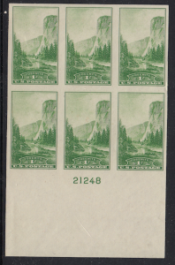 United States #756 National Parks 1¢ P# block of 6, Please see description.