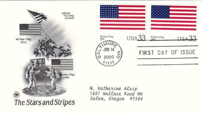 2000, 33c The Stars & Stripes, PCS, FDC (D12660)