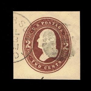 GENUINE & EXCEPTIONALLY NICE SCOTT #U271 CUT SQUARE 1884 2₵ BROWN ON AMBER