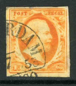 Netherlands 1852 First Issues 15¢ Orange Imperf Sc #3 VFU D825