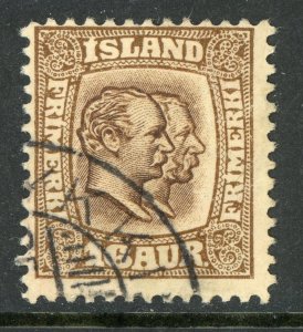 Iceland 1907 Two Kings 16a Brown Perf 13 Scott 78 VFU C890