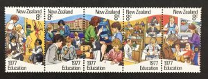 New Zealand 1977 #625a Strip of 5, Education Act, MNH.
