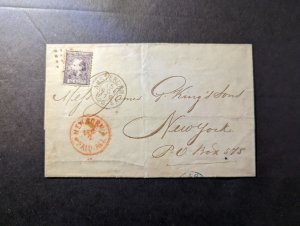 1872 Netherlands Folded Letter Cover Amsterdam to New York NY USA