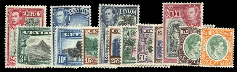 Ceylon #278-289A Cat$142.70 (for hinged), 1938-52 George VI, complete set, mo...