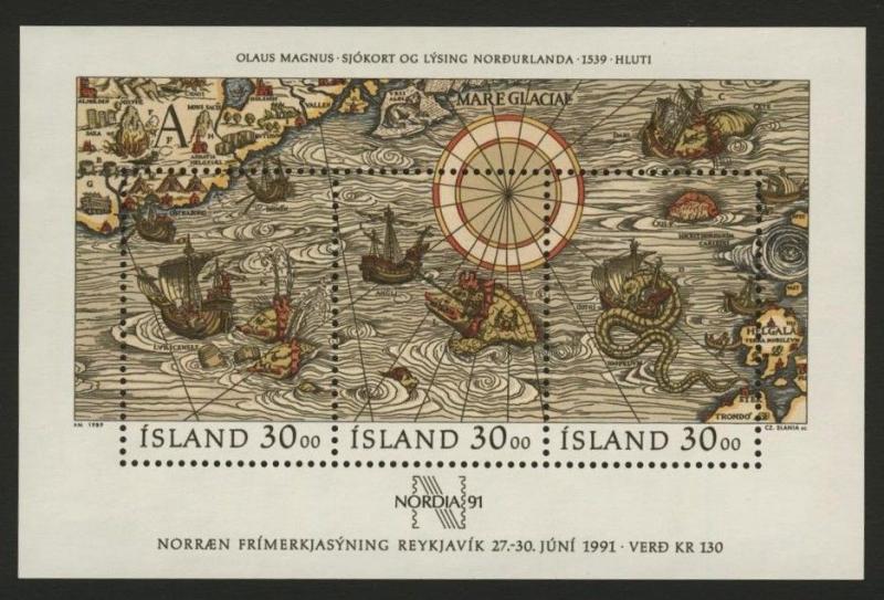 Iceland 681 MNH Map, Ships, Nordica 91