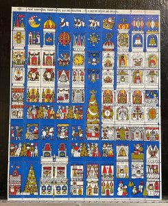 US 1970 Christmas Seals Full Sheet  Santa 100 Xmas Scenes some Separation