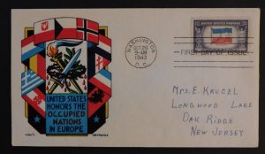 1943 Washington DC USA FDC First Day Cover Staehle Occupied Nations Europe to NJ