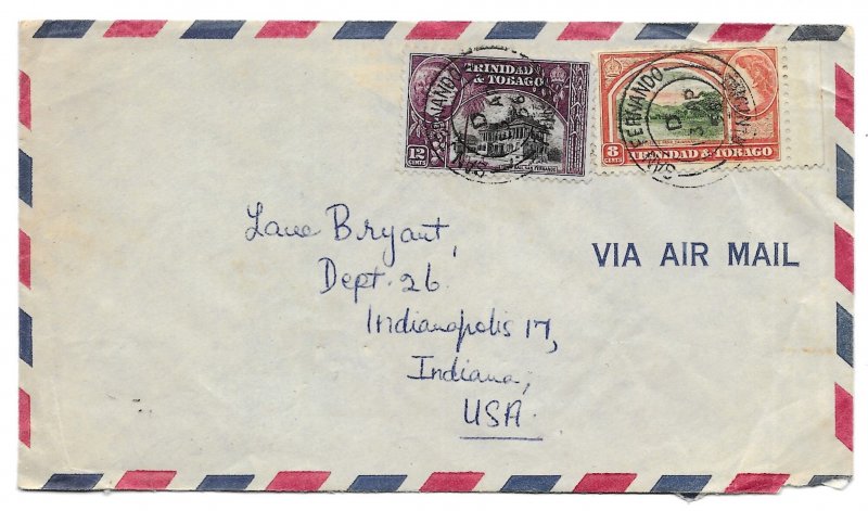 San Fernando, Trinidad and Tobago to Indianapolis, Indiana 1956 Cover, Sct 78,79