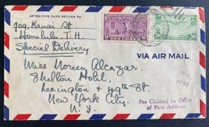 1939 Honolulu Hawaii USA Special Delivery Airmail Cover To New York Usa