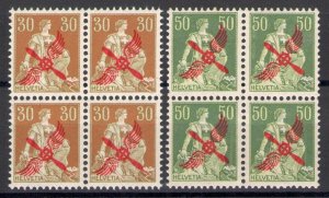 1919 Switzerland, Air Mail, Blocks of Quattro A1 / A2, ORIGINAL AND INTEGRAL RUB