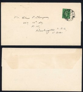 KGVI 1 1 /2d Pale Green on Printed Matter cover to US 1 1/2d rate