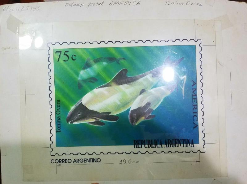 O) 1993 ARGENTINA, ARTWORK ANTARCTICA TONINO OVERA - WHALE CEPHALORHYNCHUS COMME