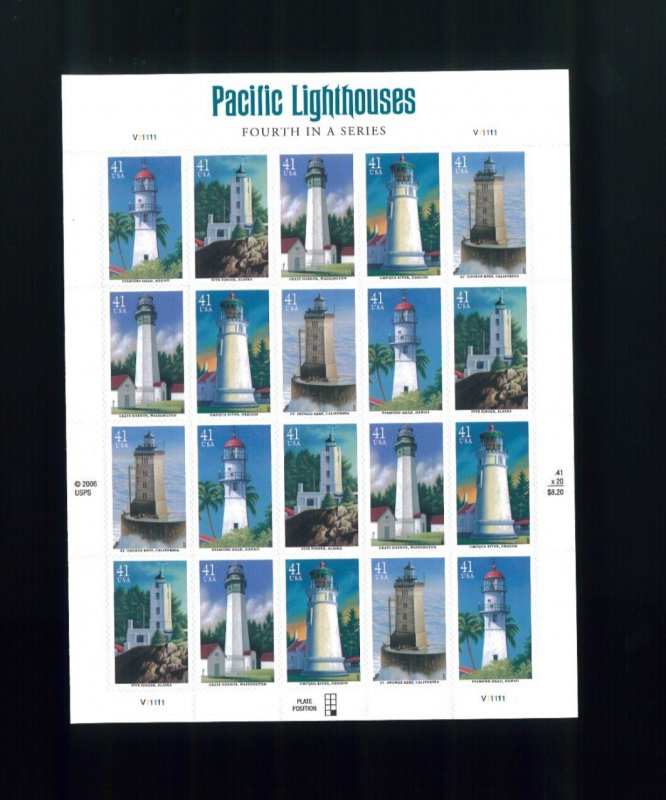 United States 41¢ Pacific Lighthouses Postage Stamp #4146-50 MNH Full Sheet