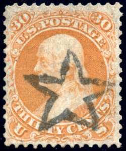 US 71 30c 1861 Benjamin Franklin fancy hollow five-pointed star cancel PSAG cert