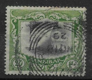ZANZIBAR SG260b 1913 20r BLACK & GREEN USED
