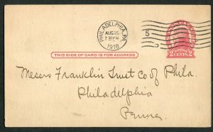 1918 WWI Era Postal Card Brown Brothers & Co to Franklin Trust Philadelphia Bank