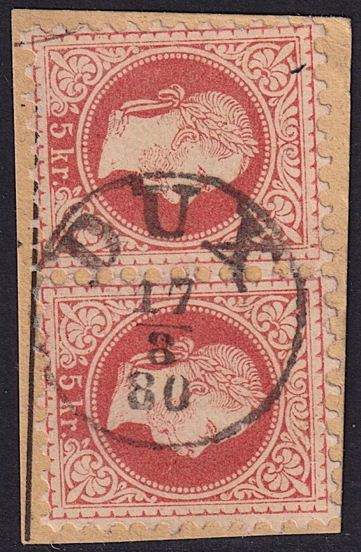 Austria - 1874 - Scott #36 - pair used on piece - DUX pmk Czech Republic