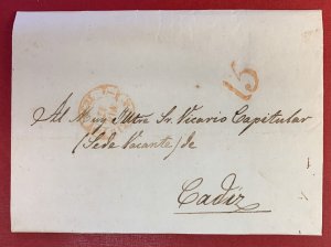 Spain, 1854, Stampless Cover/with Letter from Madrid Catholic Church to Cadiz