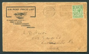 1930 Stamp Dealer John S. Davis Liverpool, England - Air Post Price List -to USA