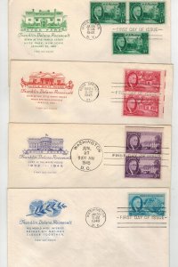 FRANKLIN D ROOSEVELT FDR FDCs 1945 MATCHED COMPLETE SET OF 4 Farnam 1c-5c 