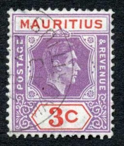 Mauritius SG253a 3c Sliced S at right CDS used Cat 85 Pounds
