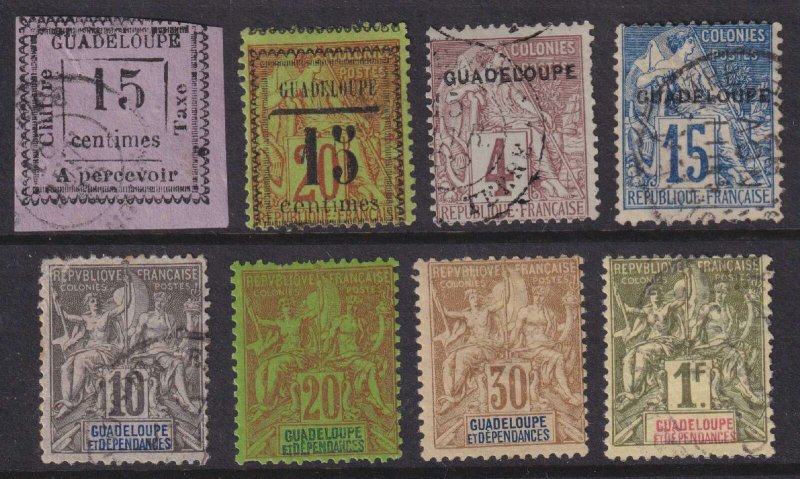 GUADELOUPE - MINT NO GUM & USED GROUP OF EIGHT STAMPS - SMALL FAULTS - V273