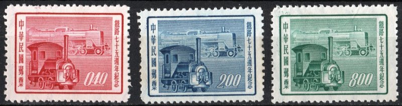 Republic of China SC#1140-42 75th Anniversary of Chinese Railroads (1956) NGAI