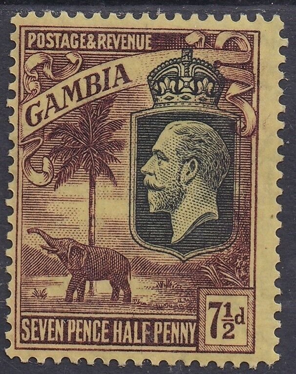 GAMBIA 1922 KGV ELEPHANT 71/2D WMK MULTI SCRIPT CA