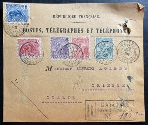 1922 Cayenne French Guiana Postal Bureau Front Cover To Triest Italy