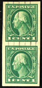U.S. Used Stamp Scott #408 1c Washington Pair, Superb. Vertical Cancel. A Gem!