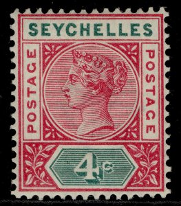 SEYCHELLES QV SG2, 4c carmine & green, LH MINT. Cat £48. DIE I 