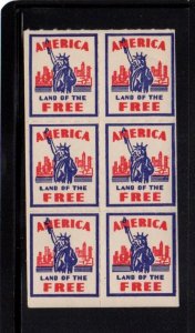 USA Patriotic Stamps - America Land of the Free Block of 6  - MNH