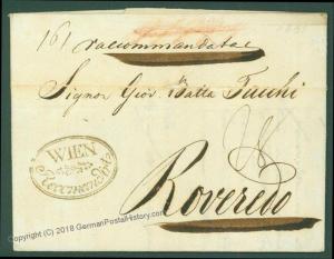 Austria 1836 Vienna Wien Registered to Roveredo Vorphila Stampless Cover 63741