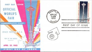 FDC 1962 SC #1196 1st Top Of Needle Cachet - Seattle, Wash - Single - F76235