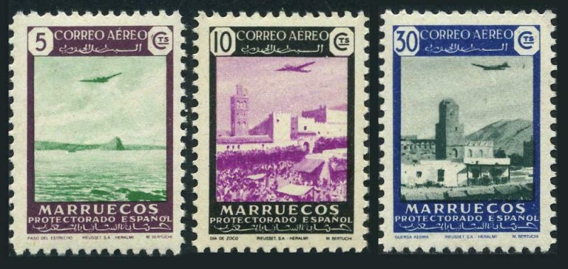 Sp Morocco C16-C18,MNH.Air Post 1949. Strait of Gibraltar,Fort,Market,Horseman.