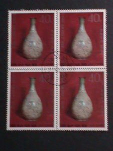 ​KOREA 1977-SC#1596 PROCELAIN-CELADON VASE- FANCY CANCEL-BLOCK VF-KEY STAMPS