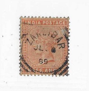 India  3 annas 1889 used in Zanzibar FVF