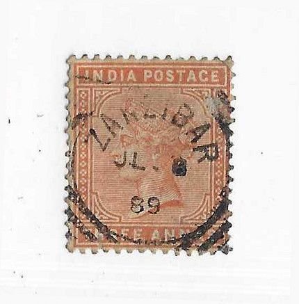 India  3 annas 1889 used in Zanzibar FVF