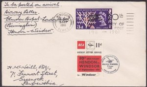 GB 1961 BEA 11d airmail stamp on cover Windsor flight 50th Anniv............z807