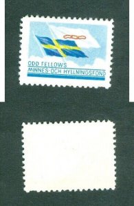 Sweden.  Poster Stamp MNG. Lodge Odd Fellow. Charity Foundation. Swedish Flag