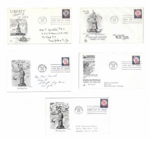 1035 1041 1042 FDC 3c 8c Statue of Liberty 1954 58 Fleetwood Artmaster ArtCraft