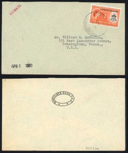 Cayman Islands 1959 New Constitution 1s single franking on 1960 airmail cover t