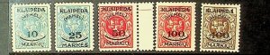 GERMAN AREA - MEMEL Sc N7-11 LH ISSUE OF 1923 - KAUNAS PRINTING - SET5